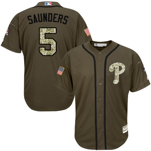 Phillies #5 Michael Saunders Green Salute to Service Stitched MLB Jersey