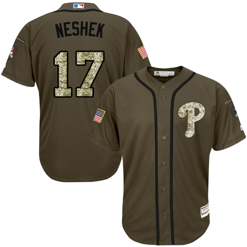 Phillies #17 Pat Neshek Green Salute to Service Stitched MLB Jersey