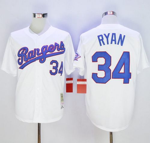 Mitchell and Ness Rangers #34 Nolan Ryan Stitched White Throwback MLB Jersey