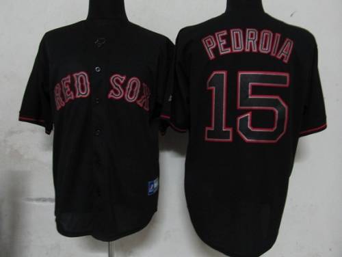 Red Sox #15 Dustin Pedroia Black Fashion Stitched MLB Jersey