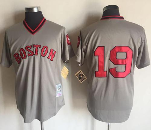 Mitchell And Ness Red Sox #19 Fred Lynn Grey Throwback Stitched MLB Jersey