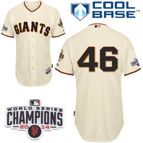 Giants #46 Santiago Casilla Cream Home Cool Base W/2014 World Series Champions Patch Stitched MLB Je