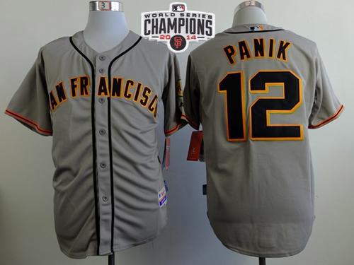 Giants #12 Joe Panik Grey Road Cool Base W/2014 World Series Champions Stitched MLB Jersey