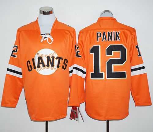 Giants #12 Joe Panik Orange Long Sleeve Stitched MLB Jersey