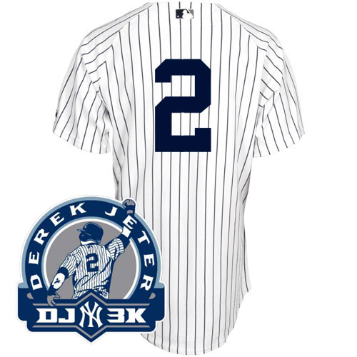 Yankees #2 Derek Jeter White With DJ-3K Patch Stitched MLB Jersey