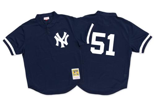 Mitchell And Ness 1995 Yankees #51 Bernie Williams Blue Throwback Stitched MLB Jersey