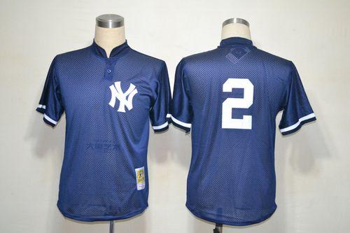 Mitchell And Ness Yankees #2 Derek Jeter Navy Blue Practice Stitched MLB Jersey