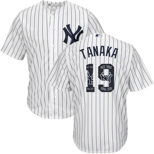 Yankees #19 Masahiro Tanaka White Strip Team Logo Fashion Stitched MLB Jersey