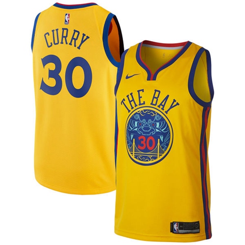 Nike Warriors #30 Stephen Curry Gold NBA Swingman City Edition Jersey