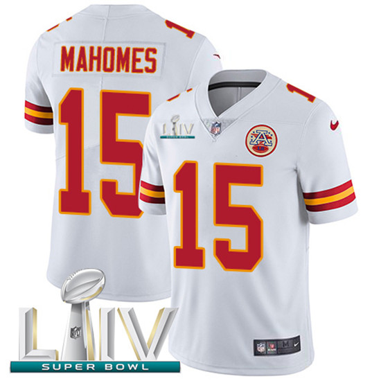 2020 Kansas City Chiefs #15 Patrick Mahomes White Super Bowl LIV 2020 Youth Stitched NFL Vapor Untou