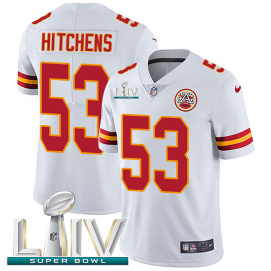 2020 Kansas City Chiefs #53 Anthony Hitchens White Super Bowl LIV 2020 Youth Stitched NFL Vapor Unto