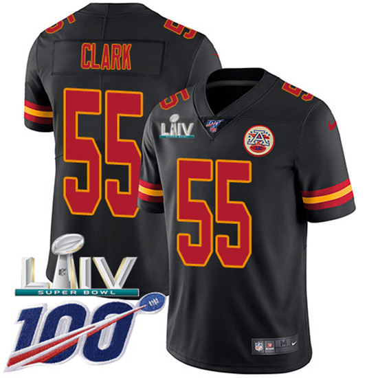 2020 Kansas City Chiefs #55 Frank Clark Black Super Bowl LIV 2020 Youth Stitched NFL Limited Rush 10