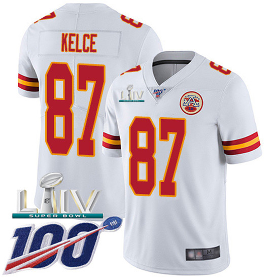 2020 Kansas City Chiefs #87 Travis Kelce White Super Bowl LIV 2020 Youth Stitched NFL 100th Season V