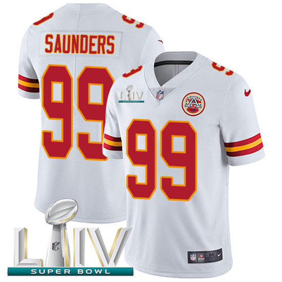 2020 Kansas City Chiefs #99 Khalen Saunders White Super Bowl LIV 2020 Youth Stitched NFL Vapor Untou