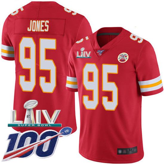 2020 Kansas City Chiefs #95 Chris Jones Red Super Bowl LIV 2020 Team Color Youth Stitched NFL 100th