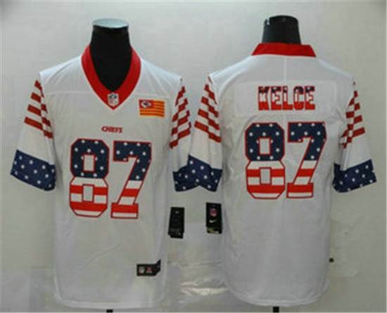 2020 Kansas City Chiefs #87 Travis Kelce White Independence Day Stars & Stripes Jersey