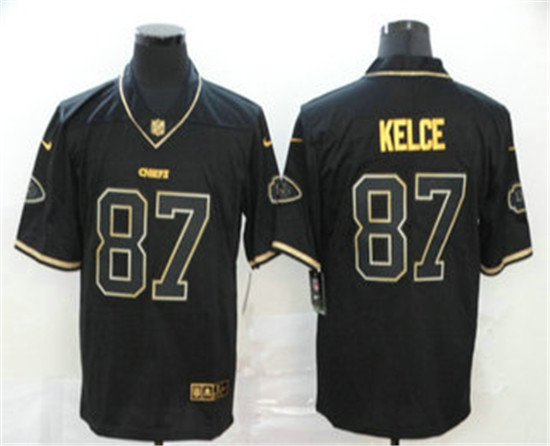 2020 Kansas City Chiefs #87 Travis Kelce Black 100th Season Golden Edition Jersey