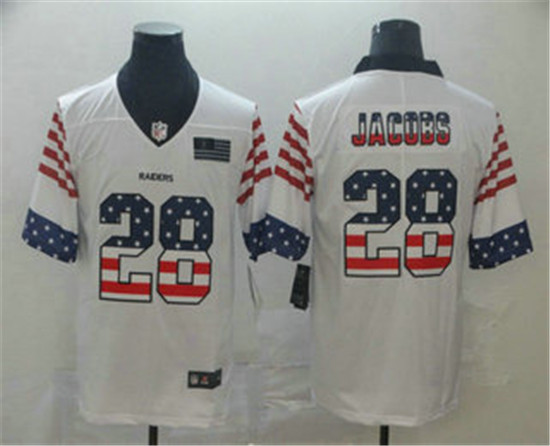 2020 Las Vegas Raiders #28 Josh Jacobs White Independence Day Stars & Stripes Jersey