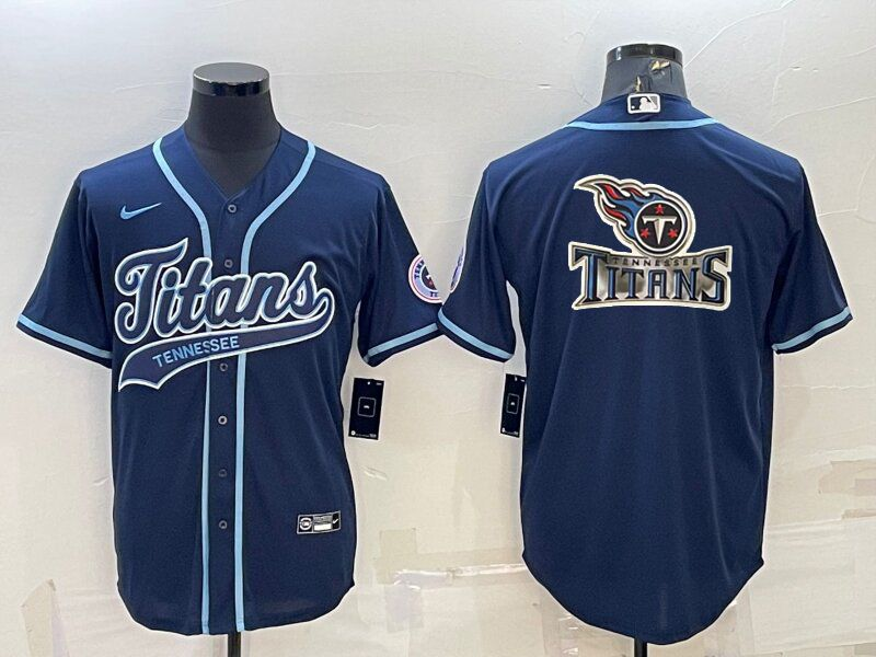 Tennessee Titans Navy Blue Team Big Logo With Patch Cool Base Stitched Baseball Jersey
