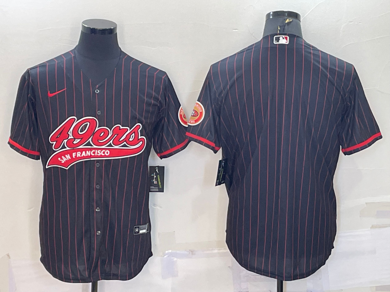 San Francisco 49ers Blank Black Pinstripe With Patch Cool Base Stitched Baseball Jersey