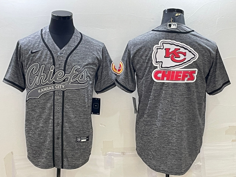 Kansas City Chiefs Grey Team Big Logo With Patch Cool Base Stitched Baseball Jersey