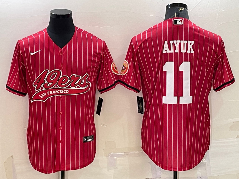 San Francisco 49ers #11 Brandon Aiyuk Red Pinstripe With Patch Cool Base Stitched Baseball Jersey