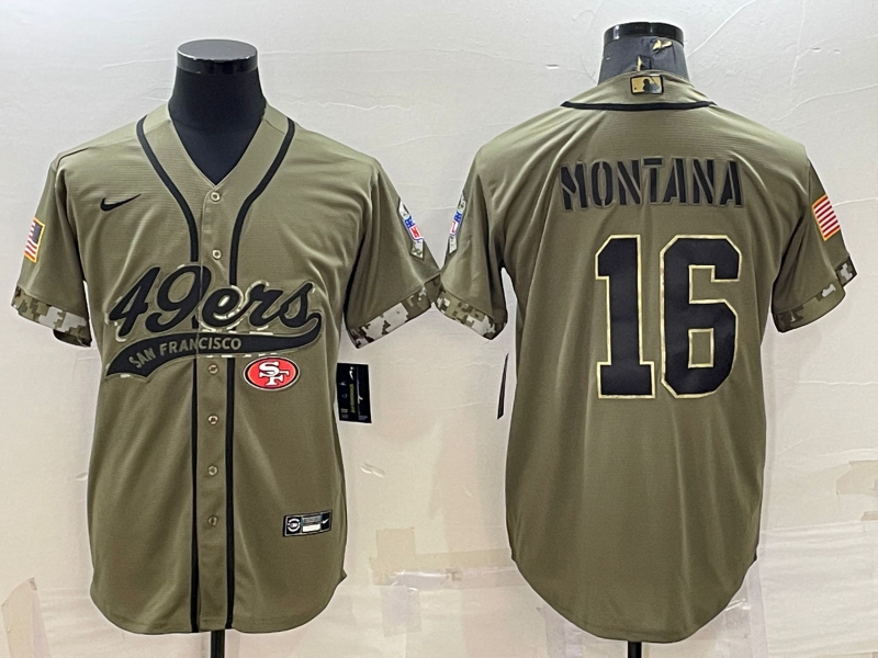 San Francisco 49ers #16 Joe Montana 2022 Olive Salute to Service Cool Base Stitched Baseball Jersey