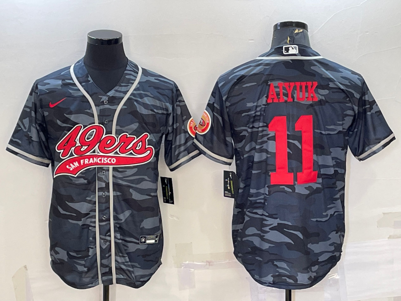 San Francisco 49ers #11 Brandon Aiyuk Grey Camo With Patch Cool Base Stitched Baseball Jersey