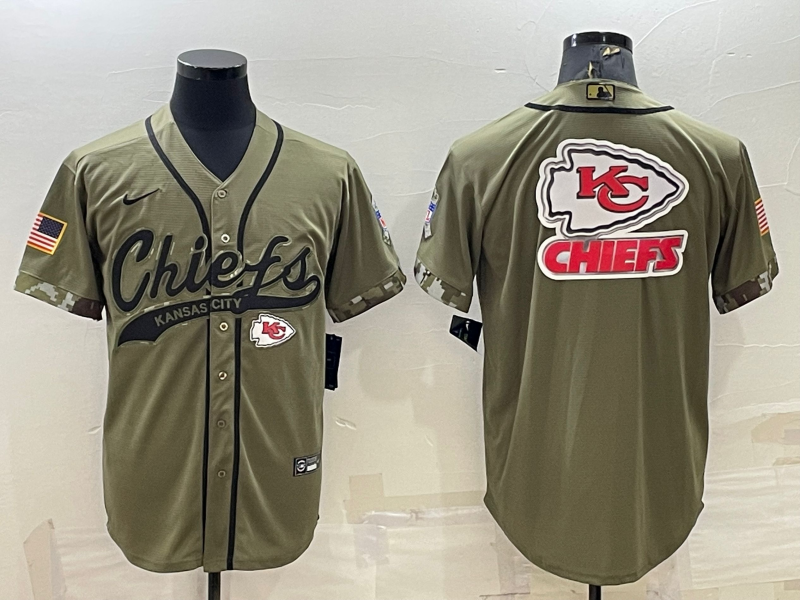 Kansas City Chiefs Olive Salute to Service Team Big Logo Cool Base Stitched Baseball Jersey