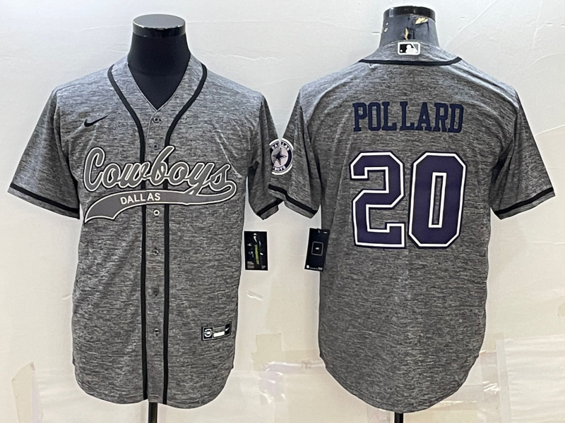 Dallas Cowboys #20 Tony Pollard Grey Gridiron With Patch Cool Base Stitched Baseball Jersey