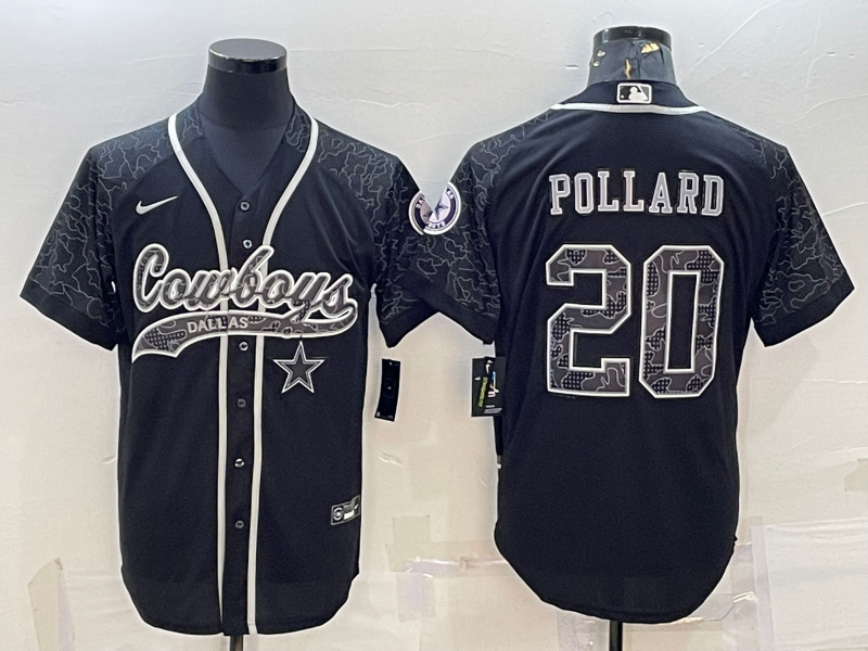 Dallas Cowboys #20 Tony Pollard Black Reflective With Patch Cool Base Stitched Baseball Jersey