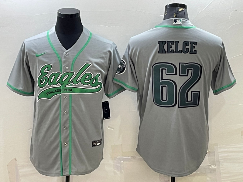 Philadelphia Eagles #62 Jason Kelce Grey With Patch Cool Base Stitched Baseball Jersey