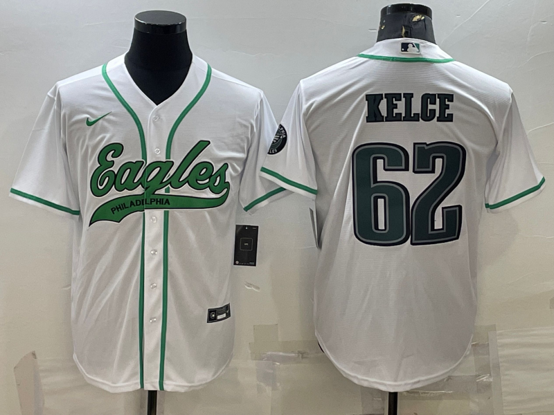 Philadelphia Eagles #62 Jason Kelce White With Patch Cool Base Stitched Baseball Jersey