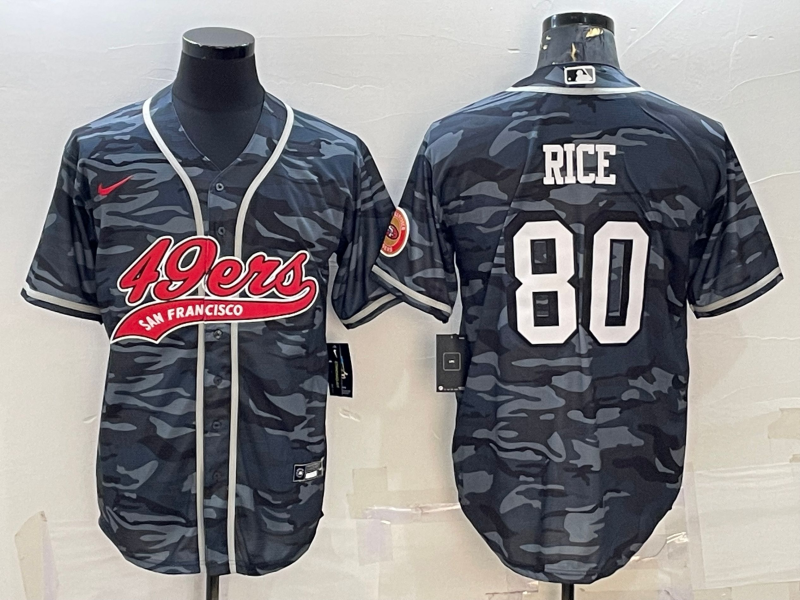 San Francisco 49ers #80 Jerry Rice Grey Camo With Patch Cool Base Stitched Baseball Jersey