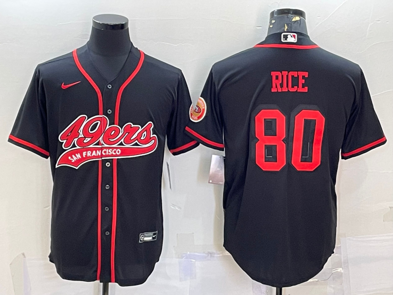 San Francisco 49ers #80 Jerry Rice Black Color Rush With Patch Cool Base Stitched Baseball Jersey