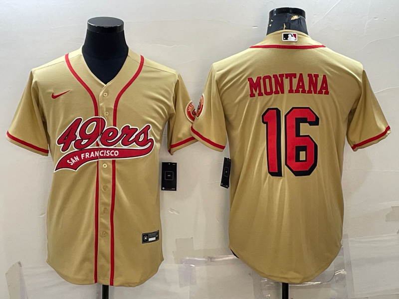 San Francisco 49ers #16 Joe Montana Gold Color Rush With Patch Cool Base Stitched Baseball Jersey