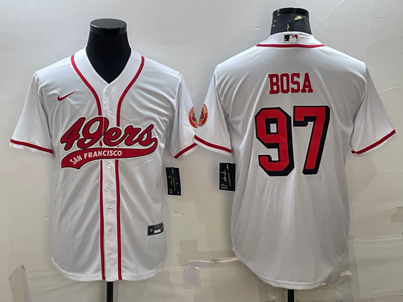 San Francisco 49ers #97 Nick Bosa New White With Patch Cool Base Stitched Baseball Jersey