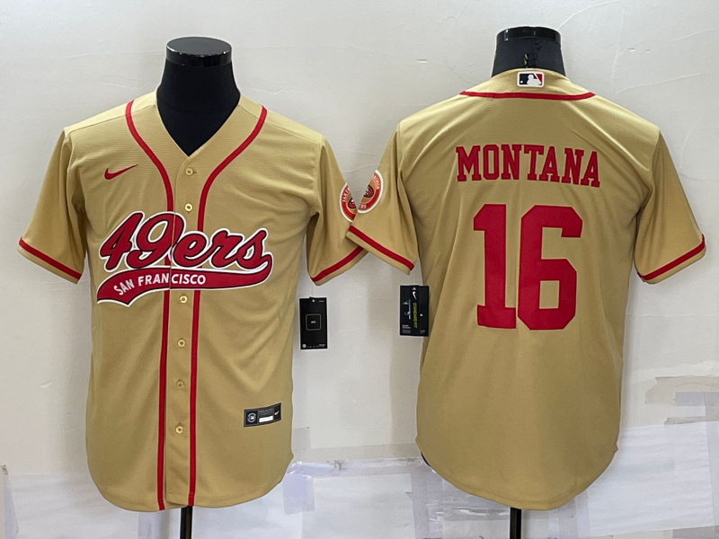 San Francisco 49ers #16 Joe Montana Gold Stitched Cool Base Baseball Jersey