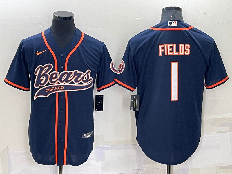 Chicago Bears #1 Justin Fields Navy Blue Stitched MLB Cool Base Baseball Jersey