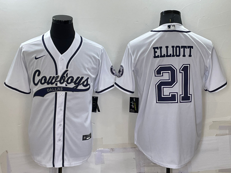 Dallas Cowboys #21 Ezekiel Elliott White Stitched Cool Base Baseball Jersey