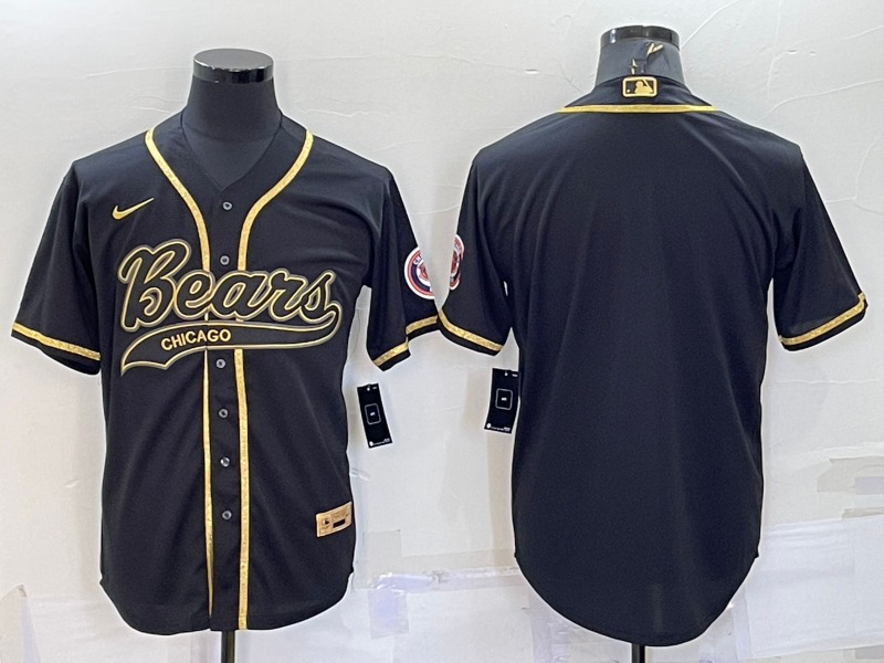 Chicago Bears Blank Black Gold With Patch Cool Base Stitched Baseball Jersey