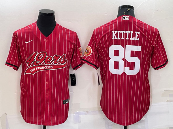 San Francisco 49ers #85 George Kittle Red With Patch Cool Base Stitched Baseball Jersey