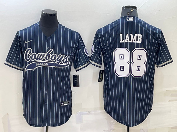 Dallas Cowboys #88 CeeDee Lamb Navy With Patch Cool Base Stitched Baseball Jersey