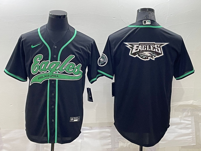 Philadelphia Eagles Black Team Big Logo With Patch Cool Base Stitched Baseball Jersey