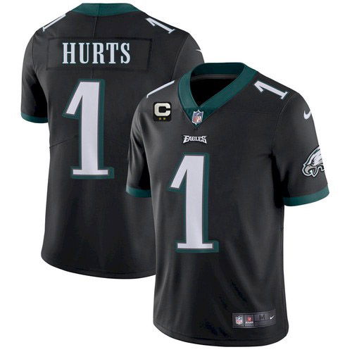 Philadelphia Eagles 2022 #1 Jalen Hurts Black With 2-star C Patch Vapor Untouchable Limited Stitched