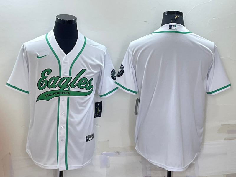 Philadelphia Eagles Blank White With Patch Cool Base Stitched Baseball Jersey