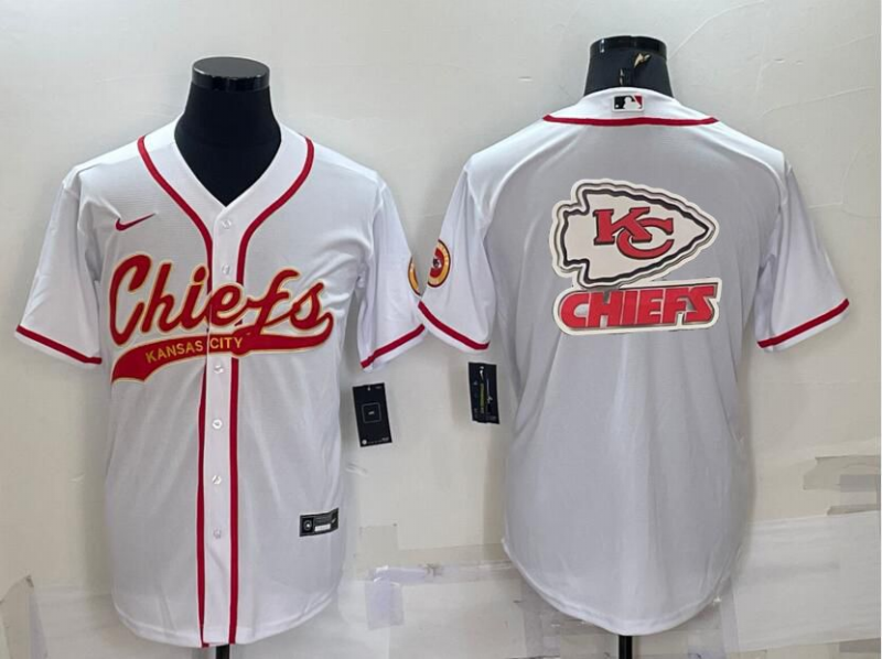 Kansas City Chiefs White Team Big Logo With Patch Cool Base Stitched Baseball Jersey