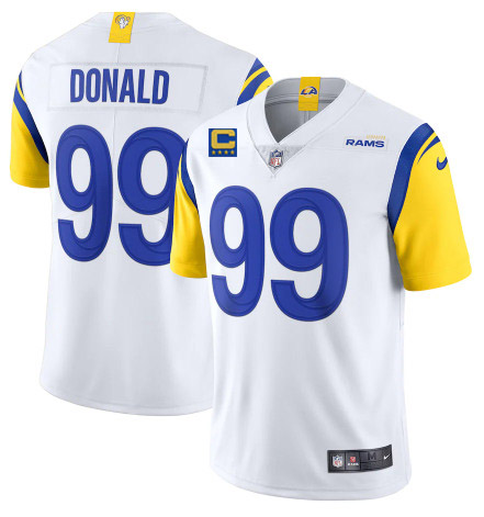 Los Angeles Rams 2022 #99 Aaron Donald White With 4-star C Patch Stitched NFL Jersey