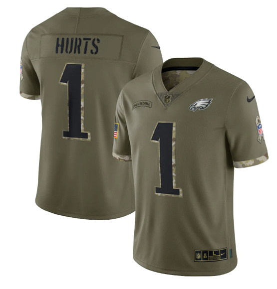 Philadelphia Eagles #1 Jalen Hurts 2022 Olive Salute To Service Limited Stitched Jersey