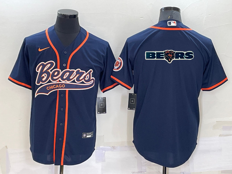 Chicago Bears Navy Team Big Logo With Patch Cool Base Stitched Baseball Jersey